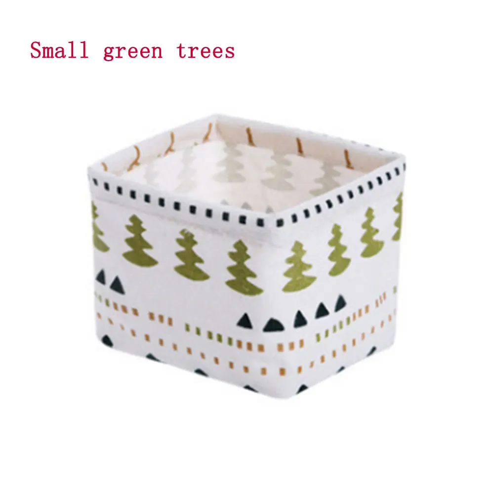 Small green tree Тканевый художественный канцелярский ящик для получения чайного столика пульт дистанционного управления получает корзину туалетный стол настольный органайзер для косметики - Цвет: Small green tree