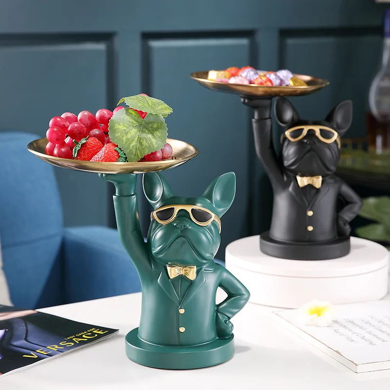 

French Bulldog Sculpture Fruit Snacks Candy Jewelry Storage Table Decoration Tray Home Art Statue Home Decoratio Accessories