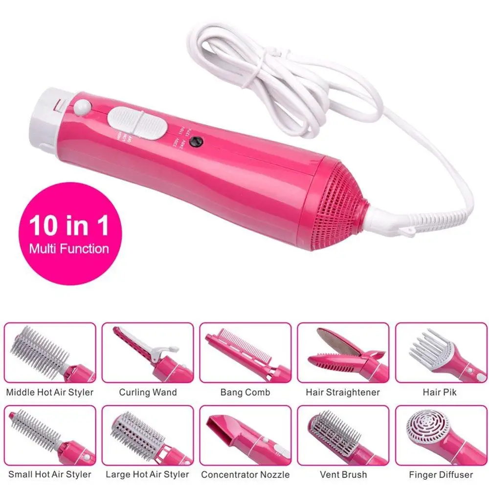 

One Step Hair Dryer and Volumizer salon Hair Straightener Hot Air Brush Curler Comb Roller Electric 10 In 1 Blow Dryer Brush