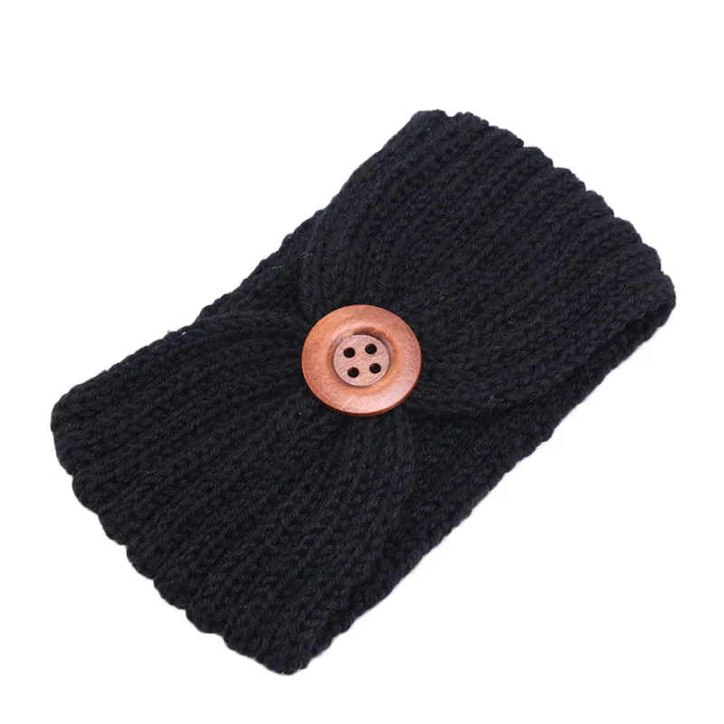 Модные зимние женские богемные деревянные пуговицы вязаный эластичный ободок