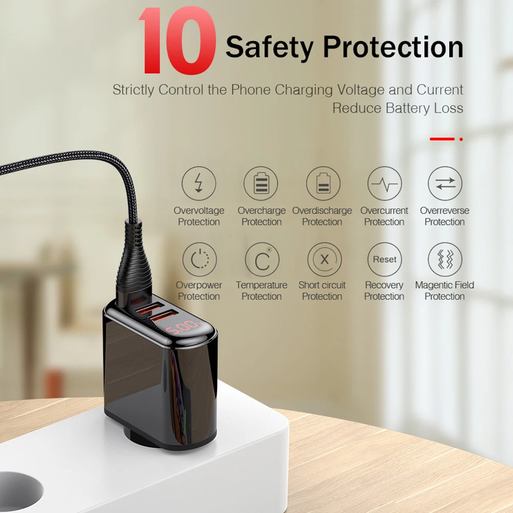 Сетевое зарядное устройство Ottwn с 3 USB портами и европейской вилкой 17