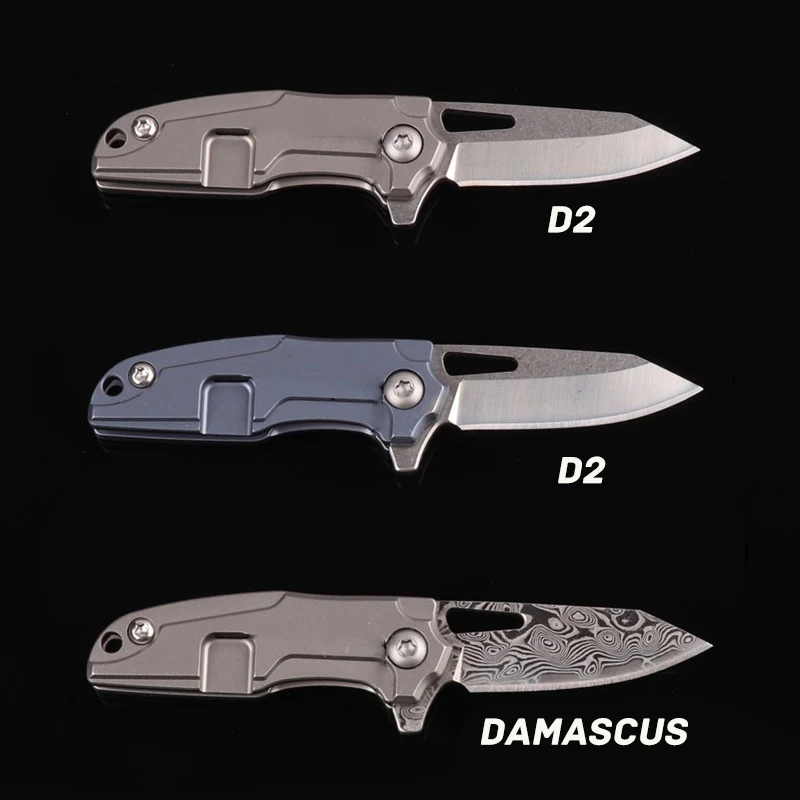 Титановый дамасский Мини Складной нож TC4 Карманный Брелок D2 стальное лезвие
