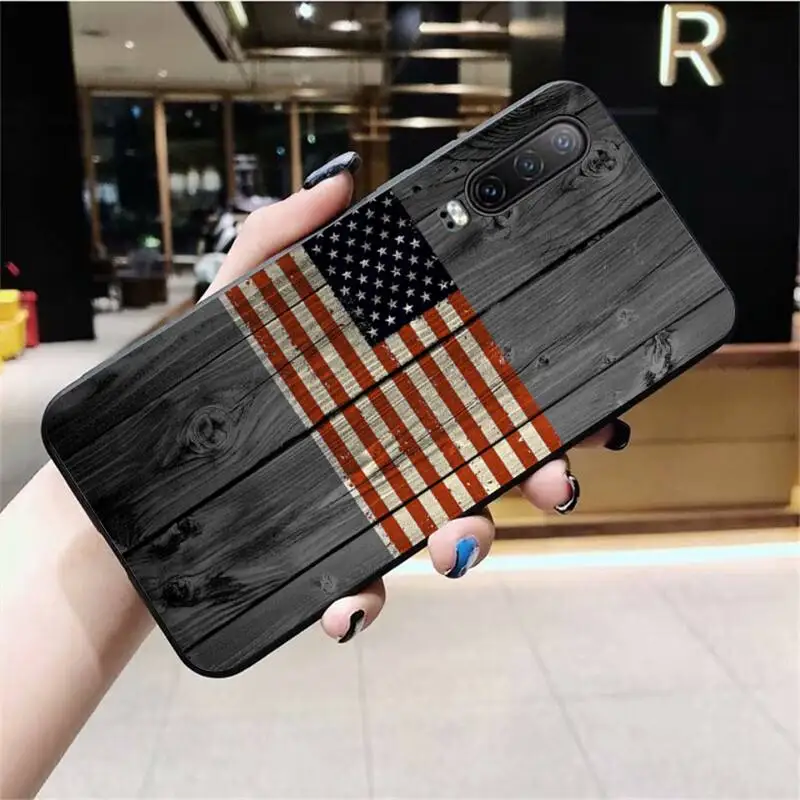 Мягкий силиконовый черный чехол для телефона с американским флагом США Huawei P40 P30