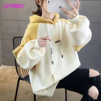 2022 womens hooded sweater autumn and winter korean style loose and velvet lazy student