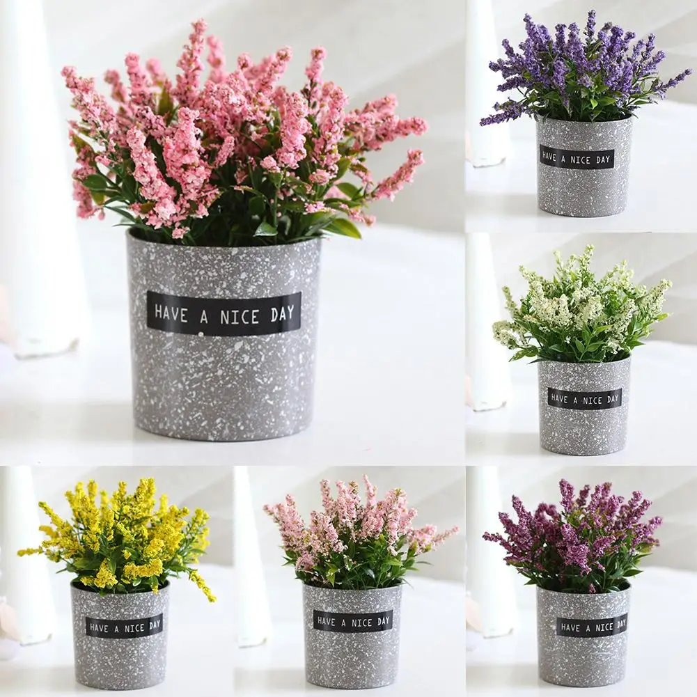 new Potted Simulation Artificial Lavender Flower Potted Bonsai Flower Fake Flowers Party Wedding Decoration Bathroom Accessories
