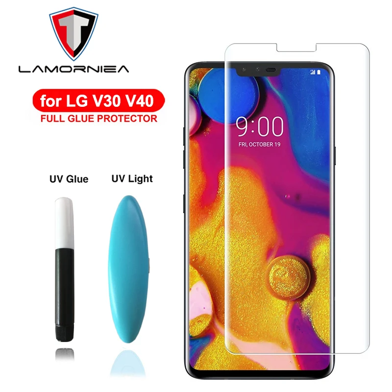 Lamorniea 100D Ультрафиолетовый жидкий Полный Клей закаленное стекло для LG V30 V40 V50