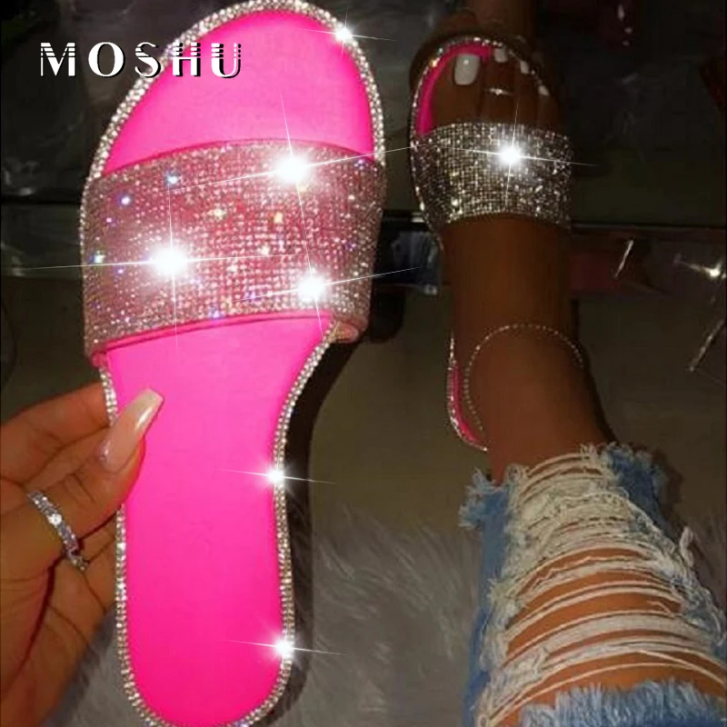 

Summer Sandals Women Flip Flops Rhinestone Flat Sandals Ladies Slippers Shoes Female Round Toe Bling Luxury Sandalias Mujer 43
