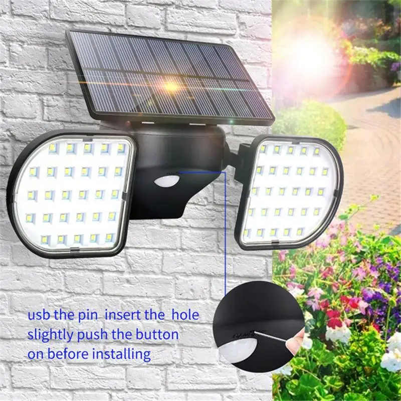 

Square Double Head 56LED Solar Lamp Spotlight Outdoor Lighting Human Body Induction Lamp Courtyard Garden Aisle Lamp Wall Lamp