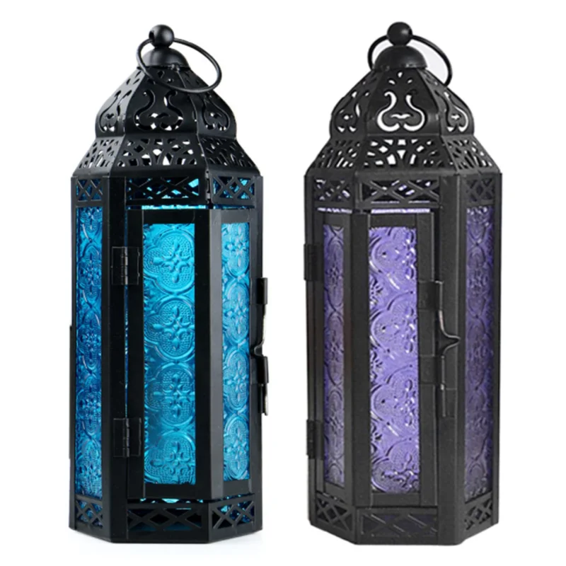 Moroccan Style Votive Candle Hanging Lantern Wrought Iron Candlestick Home Atmosphere Decoration Ornaments