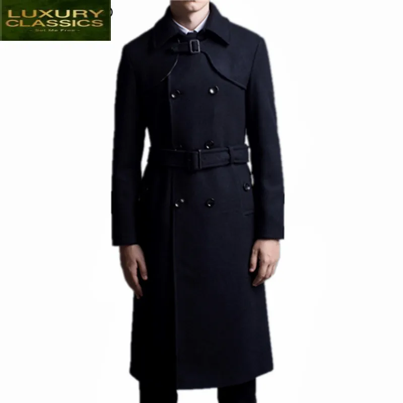 

6XL Size 2021 Plus Autumn Coat Men Long Trench Coat Wool Jacket Slim Fit Overcoat Casual Mens Windbreaker Casaco LWL640