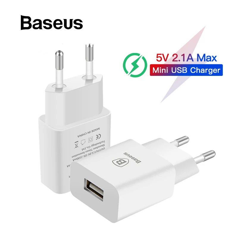 Baseus 5 в 2.1A ЕС вилка мини USB зарядное устройство для samsung Xiaomi Мобильный телефон зарядное устройство адаптер дорожное настенное зарядное устройство для iPhone зарядное устройство