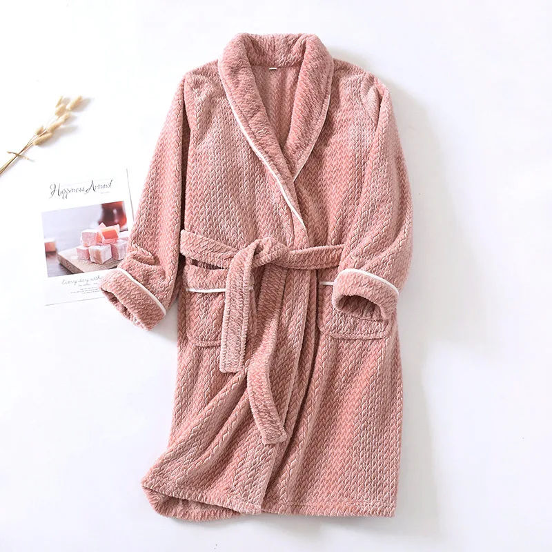 Flannel Long Homewear warm Winter Robe Cotton Kimono Gown Couple Soft Nightwear Sleepwear Thicken Bathrobe Nightgown