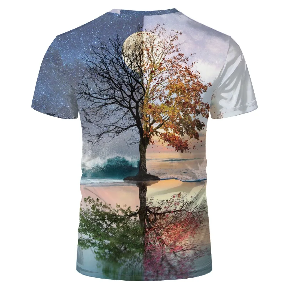 

Summer sunset scenery 3D printed T-shirt colorful sea spray t-shirt men's breathable o-neck short sleeve T-shirt