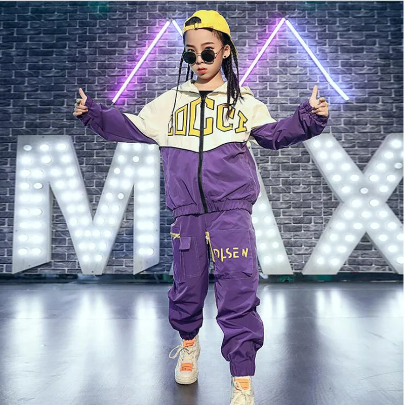 Детская фиолетовая одежда в стиле хип хоп короткая куртка укороченный топ