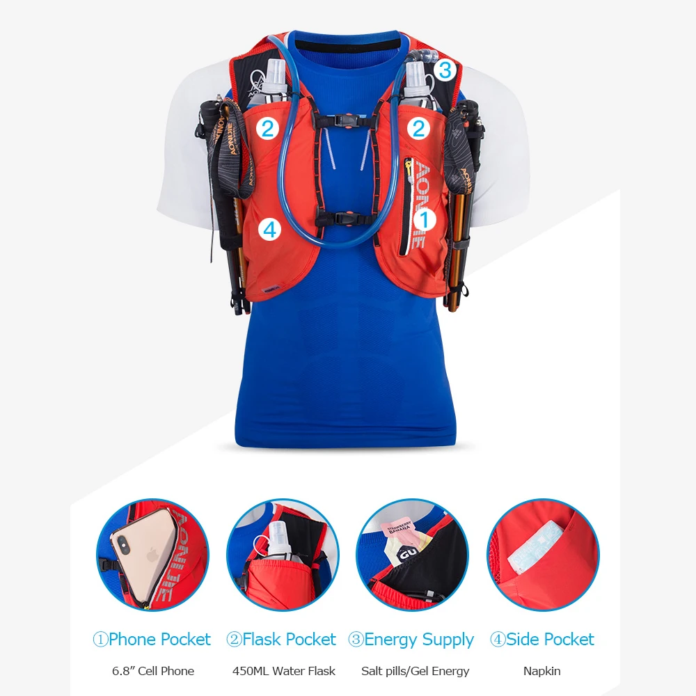 AONIJIE C962 12L Hydration Backpack Pack Bag Vest Soft Water Bladder Flask For Hiking Trail Running Marathon Race Water bag 1.5L