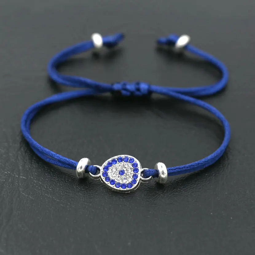 Минимализм блестящие серебряные Цвет сглаза браслет тонкая красная веревочная