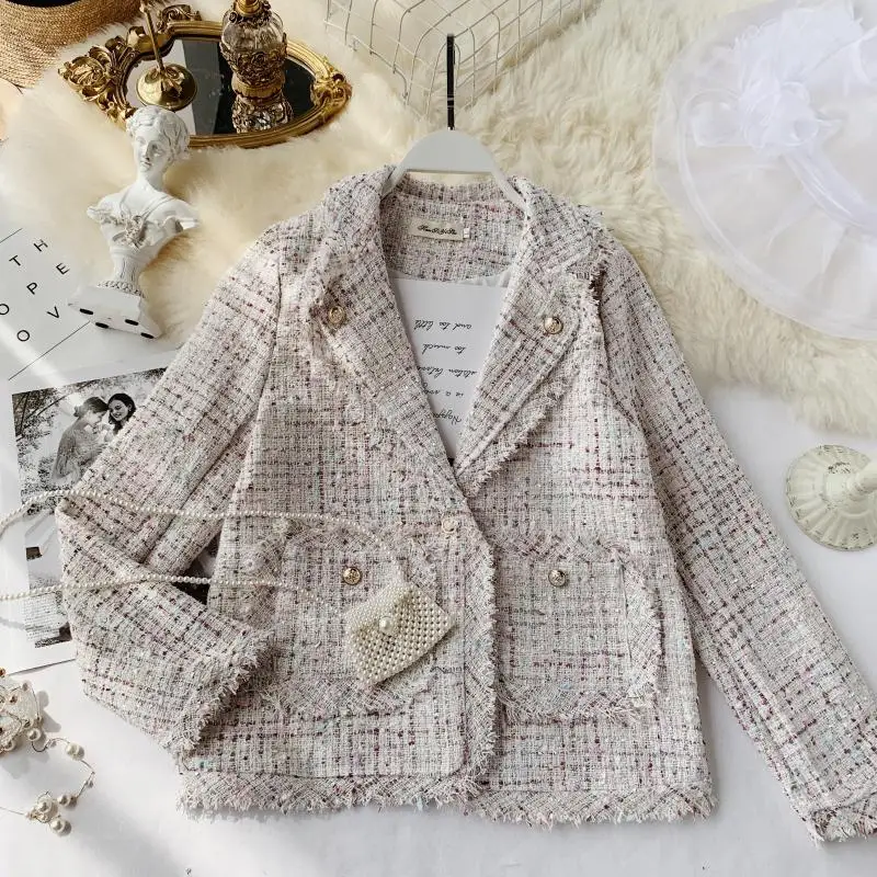 2019 Новая мода Женская куртка пальто твидовый клетчатый костюм леди темперамент OL