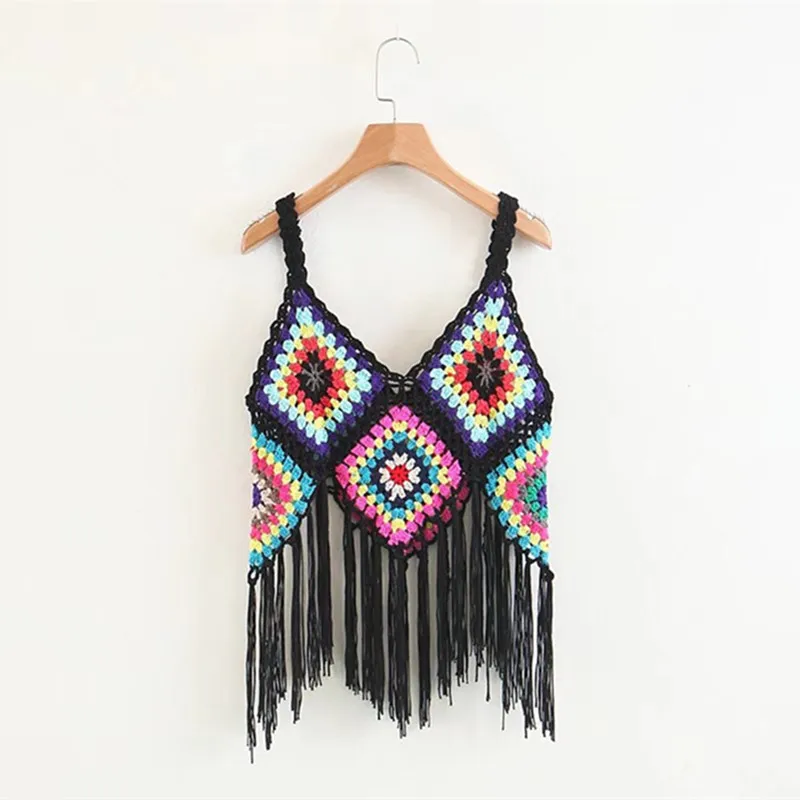 

Women's Ethnic Style Sling V-neck Hollow Tassel Fashion Sexy Handmade Vest