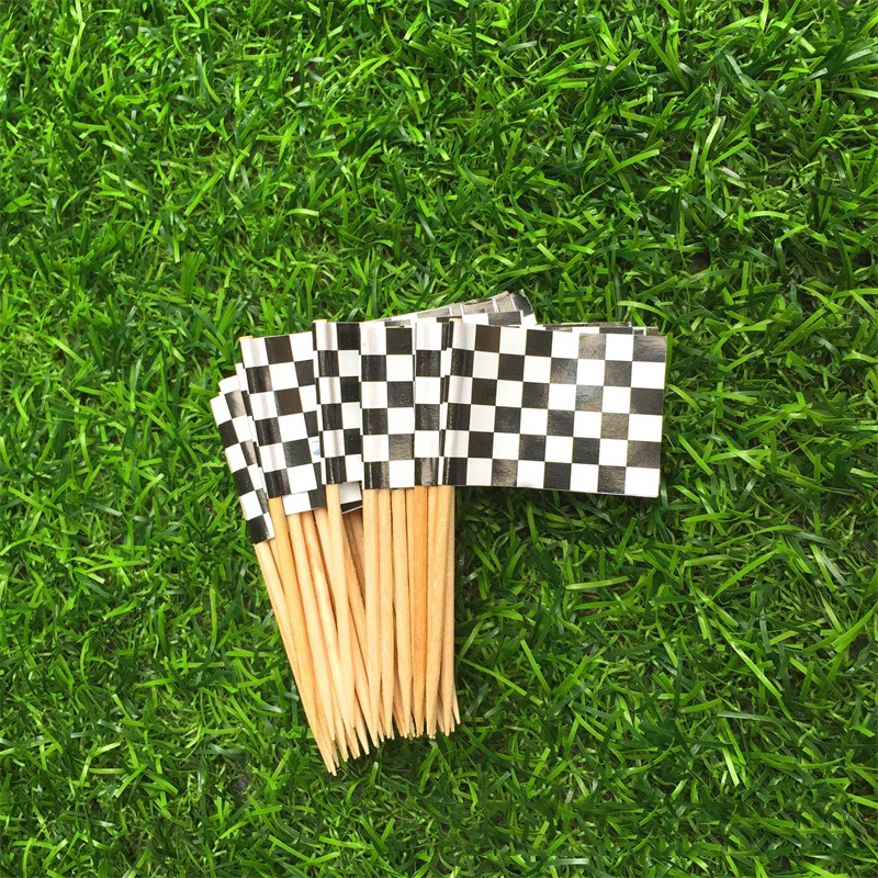 24pcs Racing Flag Toothpicks Checkered Picks Appetizer Fruit Sticks for Cocktail Party - Black and White New | Дом и сад