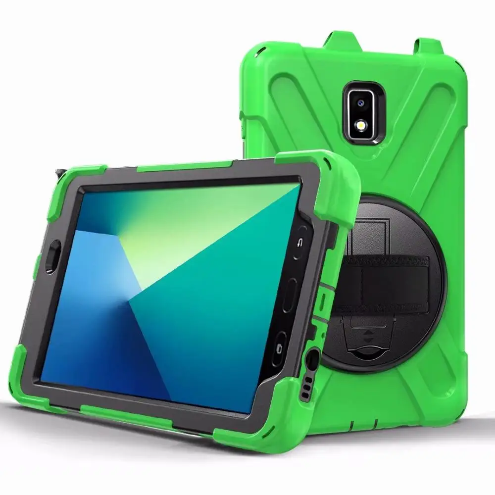 light green Сверхмощный силиконовый чехол для Samsung Galaxy Tab Active 2 8,0 T390 T395 SM-T395 Funda наручный плечевой ремень противоударный чехол - Цвет: light green