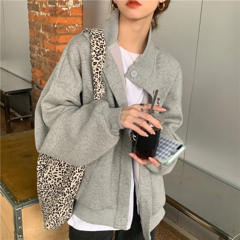 

Oversized Harajuku Female Spring Autumn Sweatshirt With Button Hoodies Fashion Hiphop Letter Print Bf Style Hoody Ins