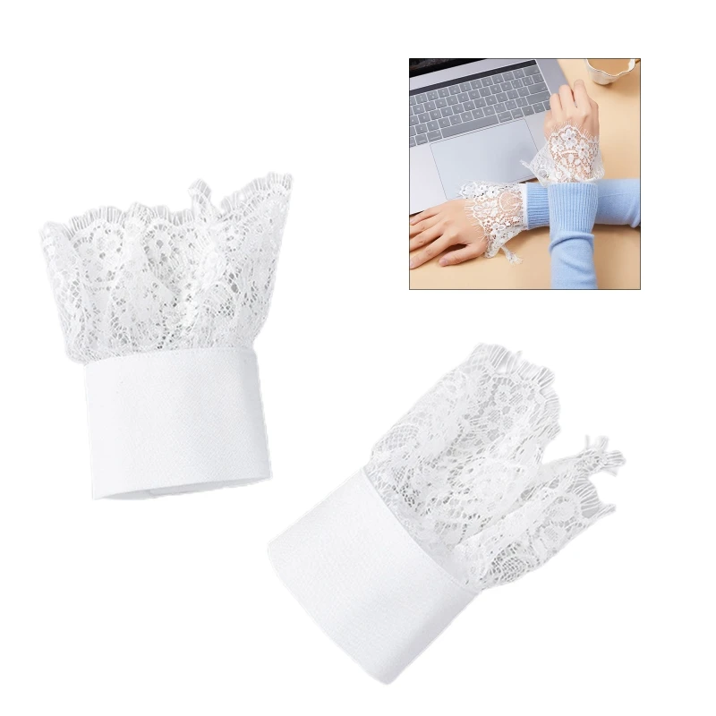 

Women Sweet Layered Horn Cuffs Hollow Out Eyelash Floral Lace Detachable Loose Fake Sleeves Sweater Decorative Wristband