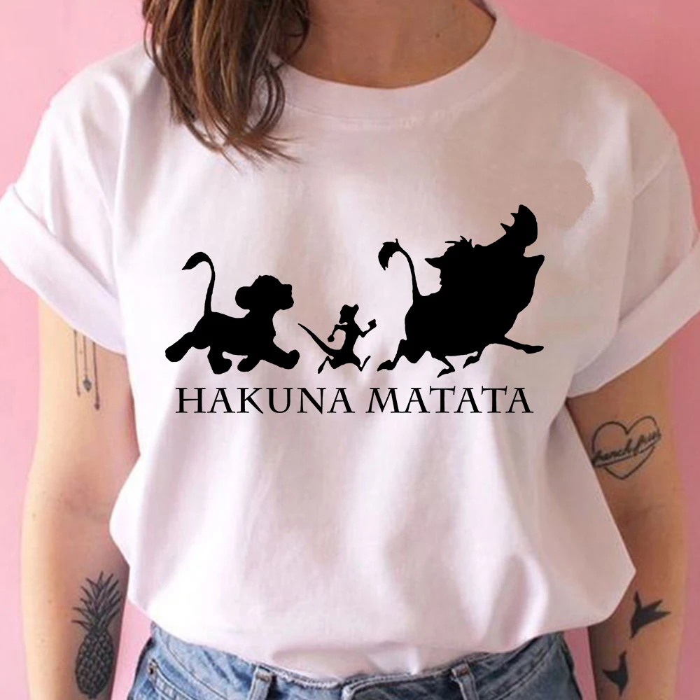 

Футболка женская «Hakuna Matata», модная рубашка в стиле Харадзюку, топ с надписью «Король Лев», популярная французская уличная одежда, лето
