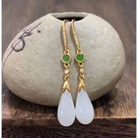 new s925 sterling silver natural hetian jade eardrops retro han chinese clothing earrings inlaid long water drop earrings hot sa