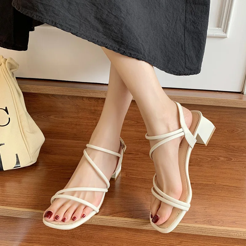 

Comfort Shoes for Women Block Heels Female Sandal 2021 Summer Med Buckle Strap Espadrilles Platform Chunky Girls Clear New Mediu