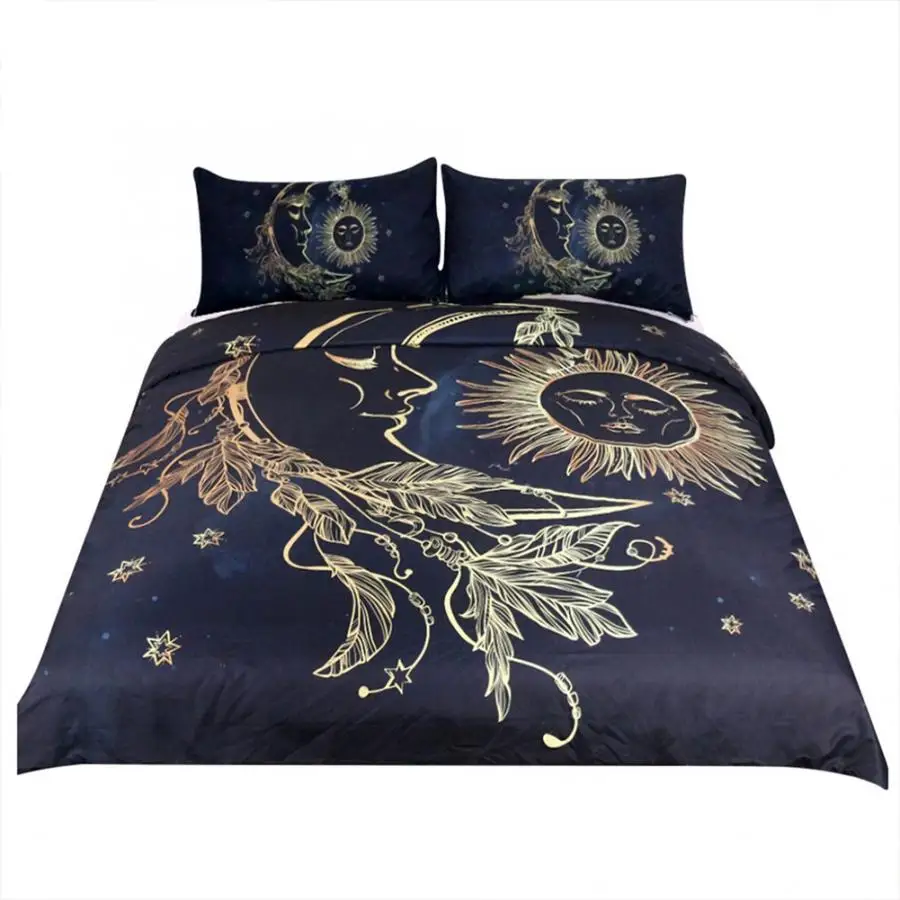 Роскошный 3 шт./компл. 3D принт Сияющий Солнце Луна узор пододеяльник наволочки для