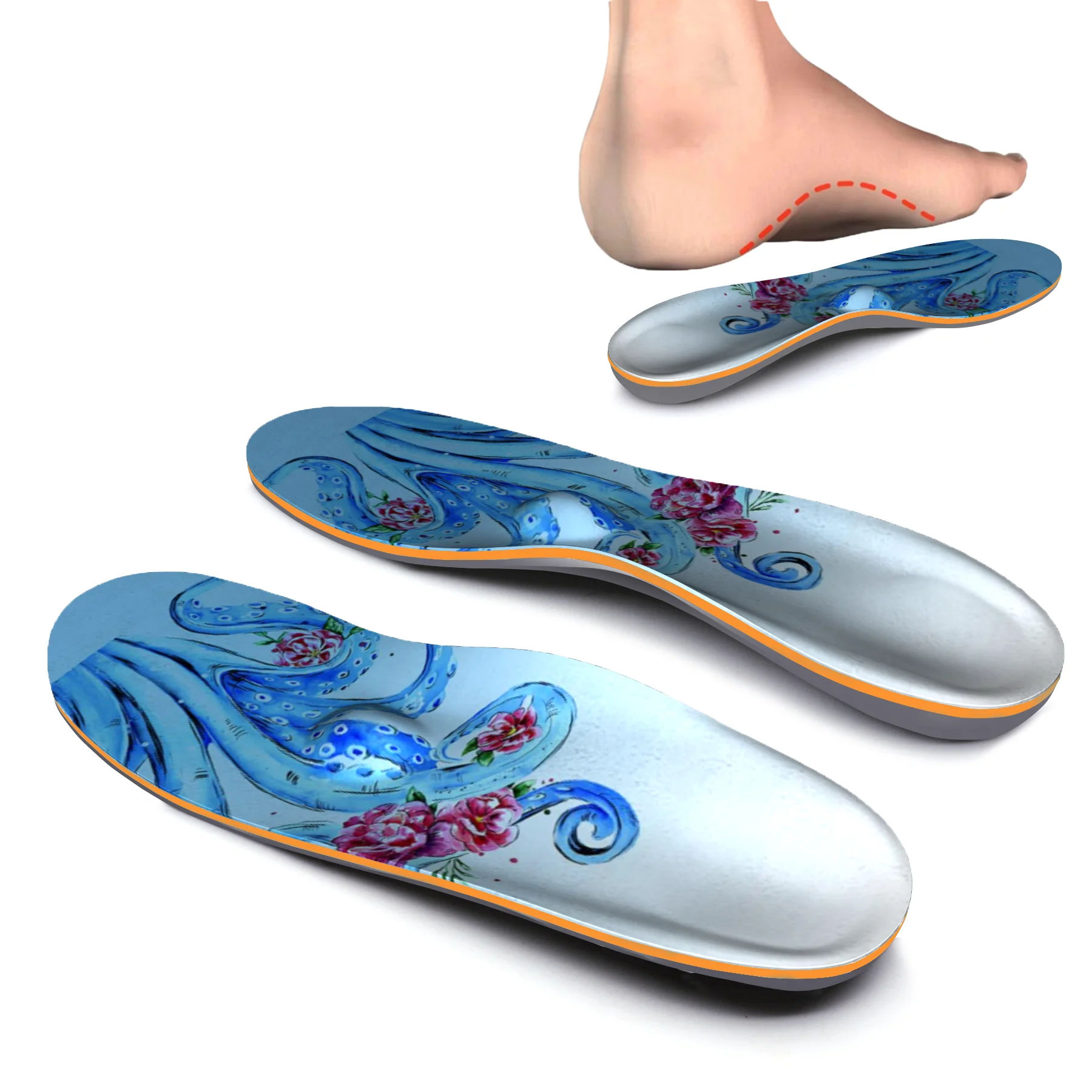 Memory Foam High Arch Support  Inserted Insole Blue Design Lighten Plantar Foot Pain EVA Orthopedic Insoles for Men and Women