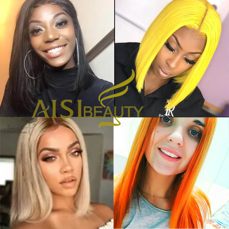 

AISIBEAUTY Women's Wig Lace Front Bob Wig Medium Lengh Black/Pink Middle Part Synthetic High Temperature Wig for Africa American