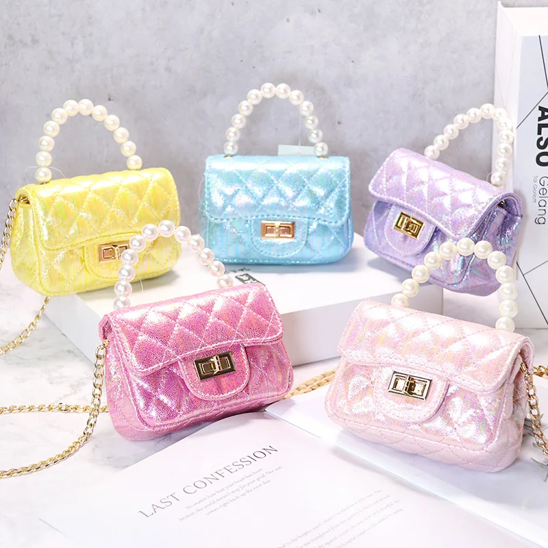 

Children's Purse 2021 Cute Leather Pures and Bags for Women Mini Coin Wallet Shoulder Bag Kids Laser Purses and Handbags