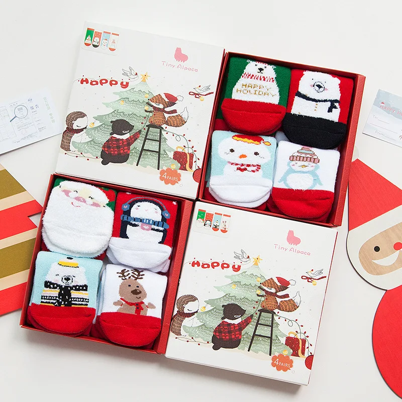 4 пар/кор. изысканный Рождественский подарок детские носки в коробке Комплект