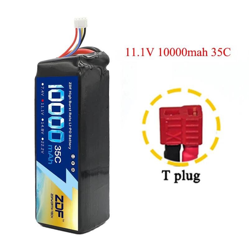 11.1v T plug ZDF RC автомобиль Lipo батарея 2S 3S 7,4 V/11,1 V 10000mah 35C Max 70C XT90/XT60/T Разъем для Rc самолета Traxxas автомобиль RC грузовик - Цвет: 11.1v T plug