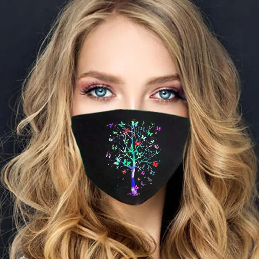 

1PC Butterfly Tree Print Dust-proof Smog Mask Thicken Mouth Mask Mouth Cover Washable Women Outdoor Reusable Mouth Mask Black