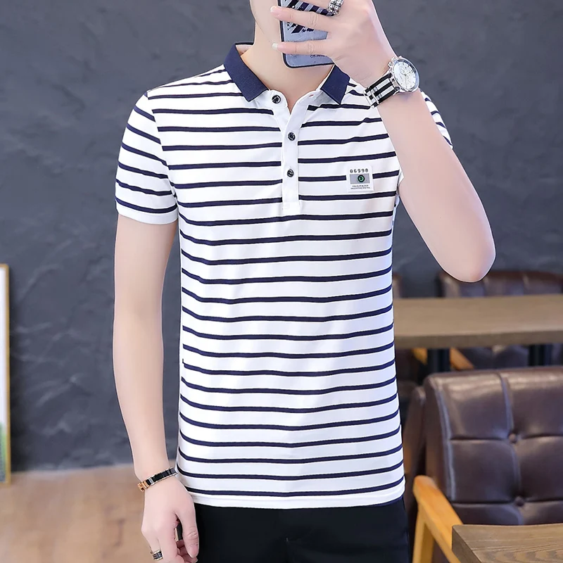 

Pop Brand Men T Shirt 85% Cotton Fashion Striped short-sleeved Homme Summer T-shirt Top Fashion