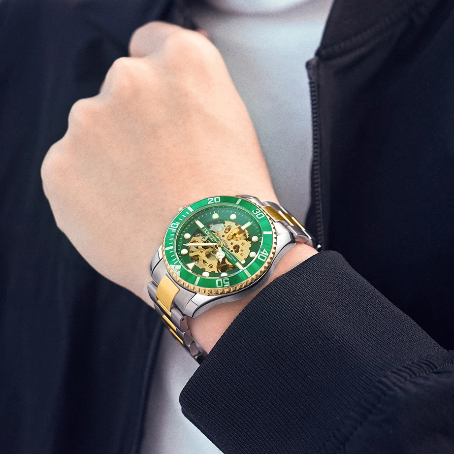 

CHENXI Men Gold Stainless Steel Watches Fashion Automatic Mechanical Watch Male Luminous hands Clocks 30M Waterproof Watch