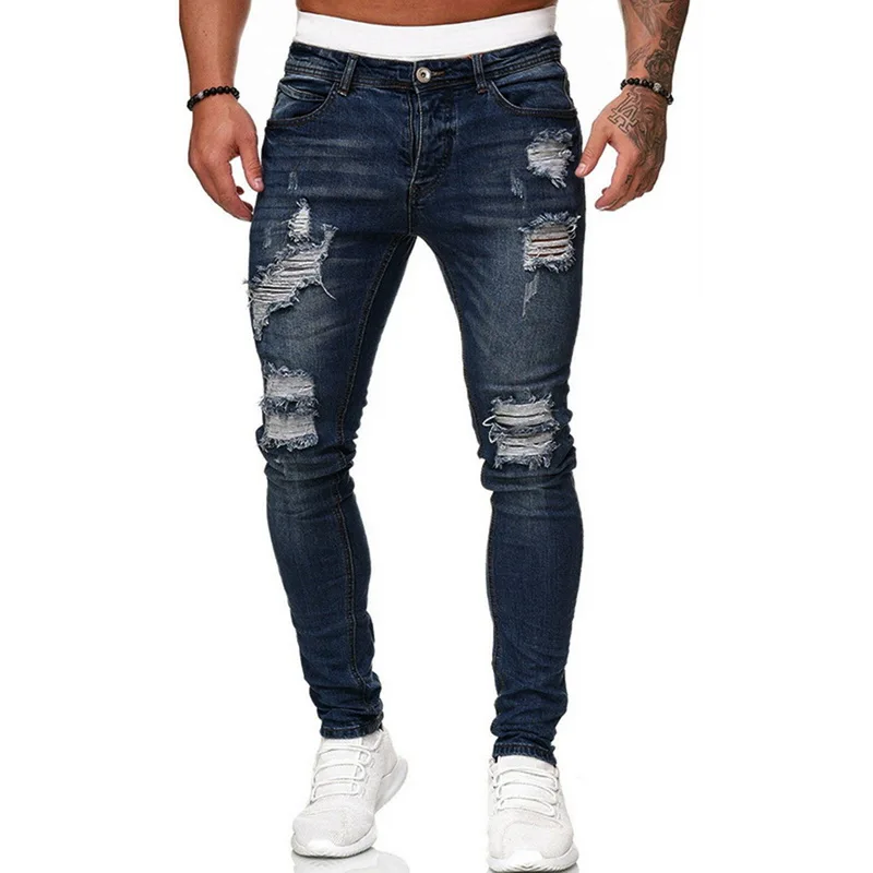 

Puimentiua Men's Sweatpants Sexy Hole Jeans Pants Casual Summer Autumn Male Ripped Skinny Trousers Slim Biker Outwears Pants