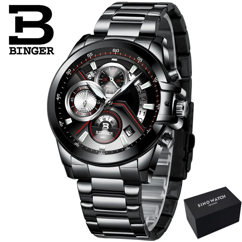 SBBR--Gift box BINGER роскошные часы с автоматической датой, мужские водонепроницаемые стальные мужские часы, модные модельные деловые дизайнерские кварцевые часы с кожаным победителем - Цвет: SBBR--Gift box