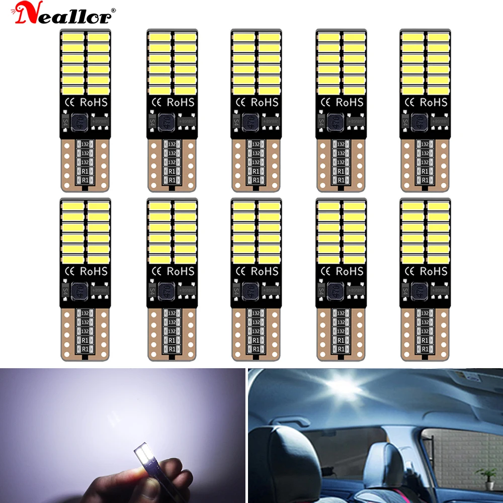 

10 светодиодный т. T10 Светодиодные лампы W5W Canbus 12 В 24SMD 6000K белый свет для чтения салона автомобиля клиновидный боковой номерной знак 5W5 без оши...