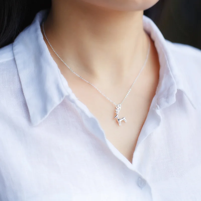 Trusta 2020 New Women's Fashion % 925 Sterling Silver Jewelry Wapiti Deer Pendant Short 40cm Necklace Cute Gift Girls Lady DS131 |