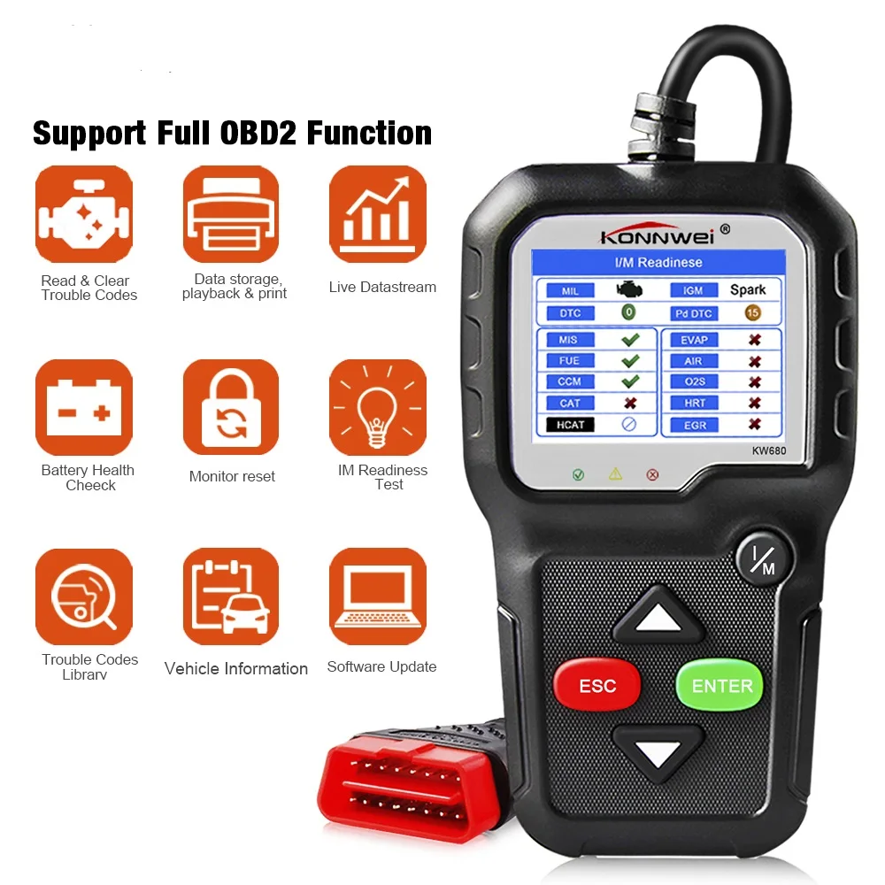 Профессиональный сканер OBD2 KW680 диагностический инструмент автомобильный