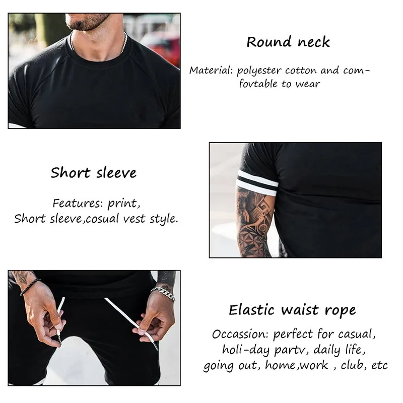 

Summer Mens Casual Shorts Sets Short Sleeve T Shirt +Shorts Male Streetwear Tracksuit Set Men's Brand Clothing 2 Pieces Sets