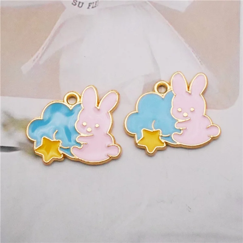 

Julie Wang 5PCS Enamel Rabbit Cloud Star Charms Cartoon Alloy Bunny Animal Pendant Necklace Bracelet Jewelry Making Accessory