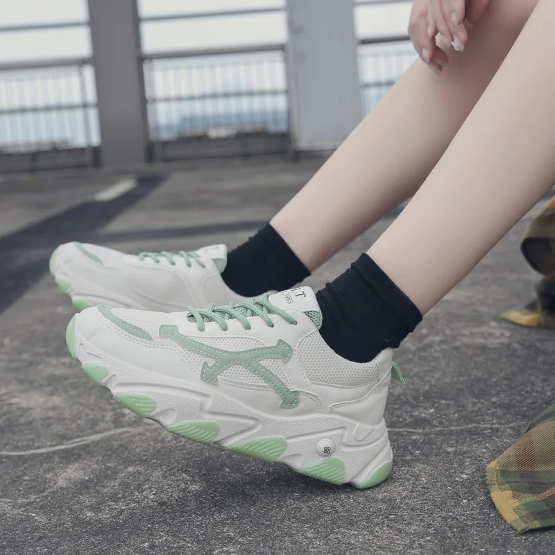 

Women Fashion Sneakers Thick Bottom Breathable Air Mesh Lace-up Low Board Shoes Summer Casual Zapatillas Mujer