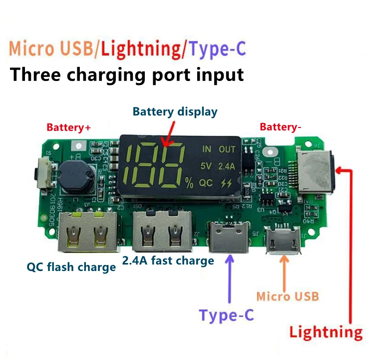 Светодиодный двойной USB 5 В 18650 а Micro/Type-C внешний аккумулятор модуль зарядки