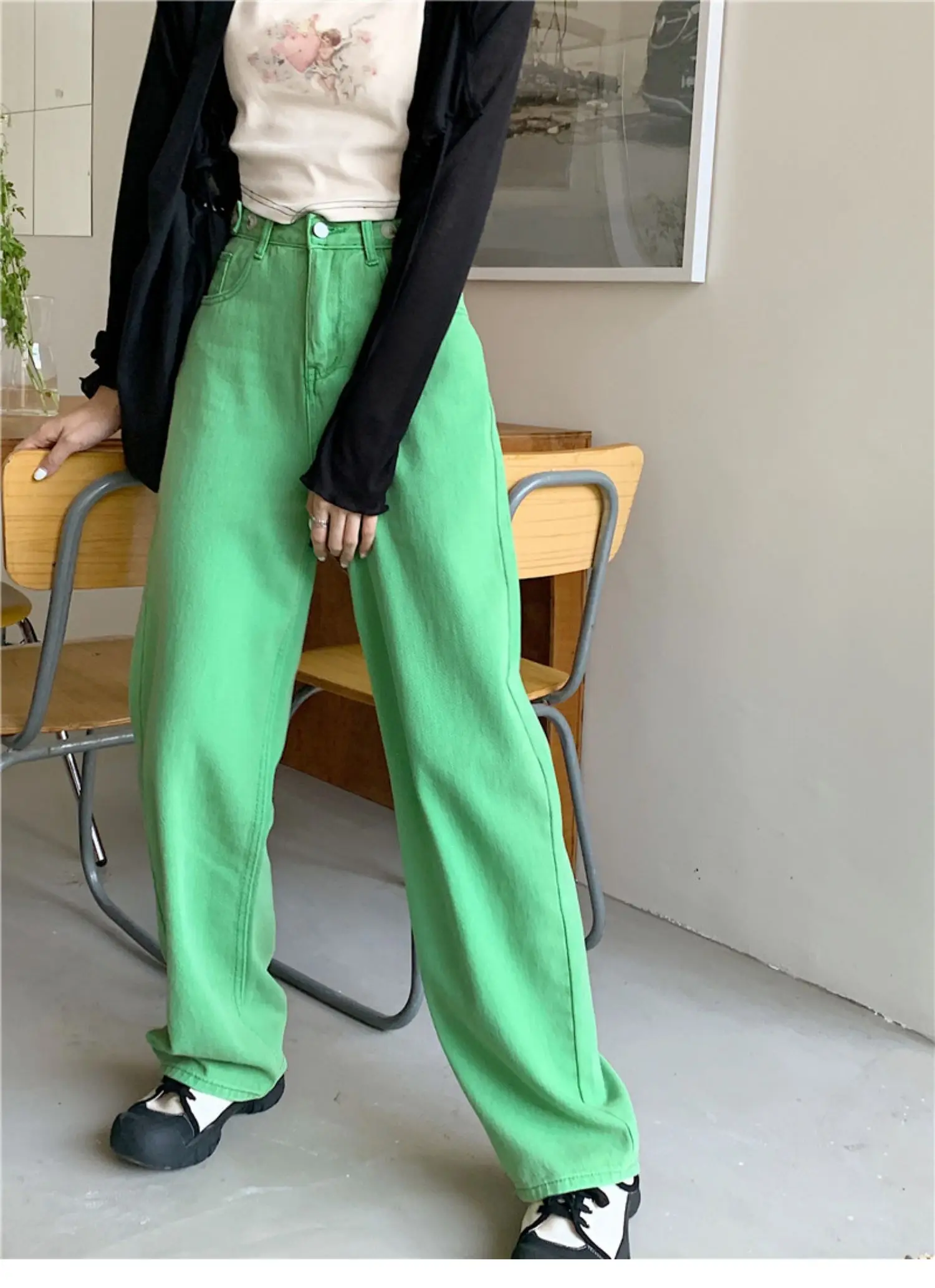 

Green Jeans Women High Waist Baggy Jeans Straight Leg Pants Fashion Casual Denim Trousers Mom Jeans Y2k Streetwear High Quality