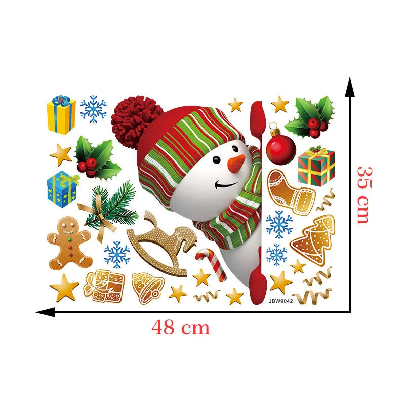 

Christmas New Year Home Door Stickers Cute Removable Window Children Bedroom Wall Waterproof Cartoon Snowman DIY Decals Sticker