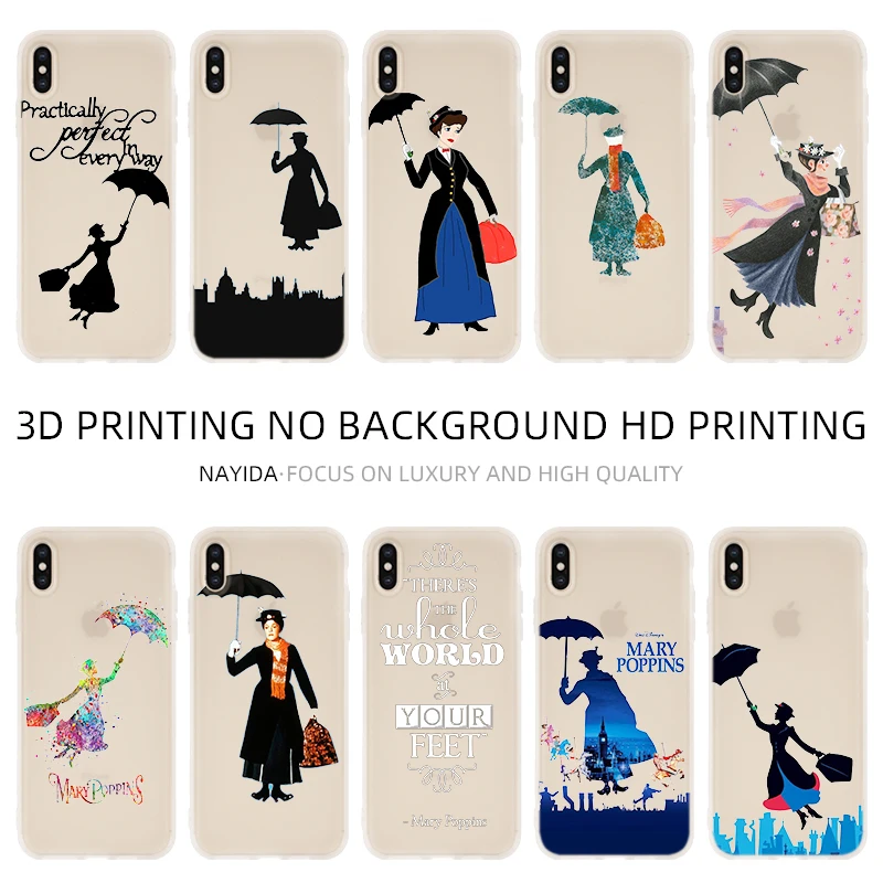 NAYIDA umbrella mary poppins Мягкий силиконовый чехол для iPhone 13 12 Mini 11 Pro XS Max XR X 8 7 6 Plus SE S с